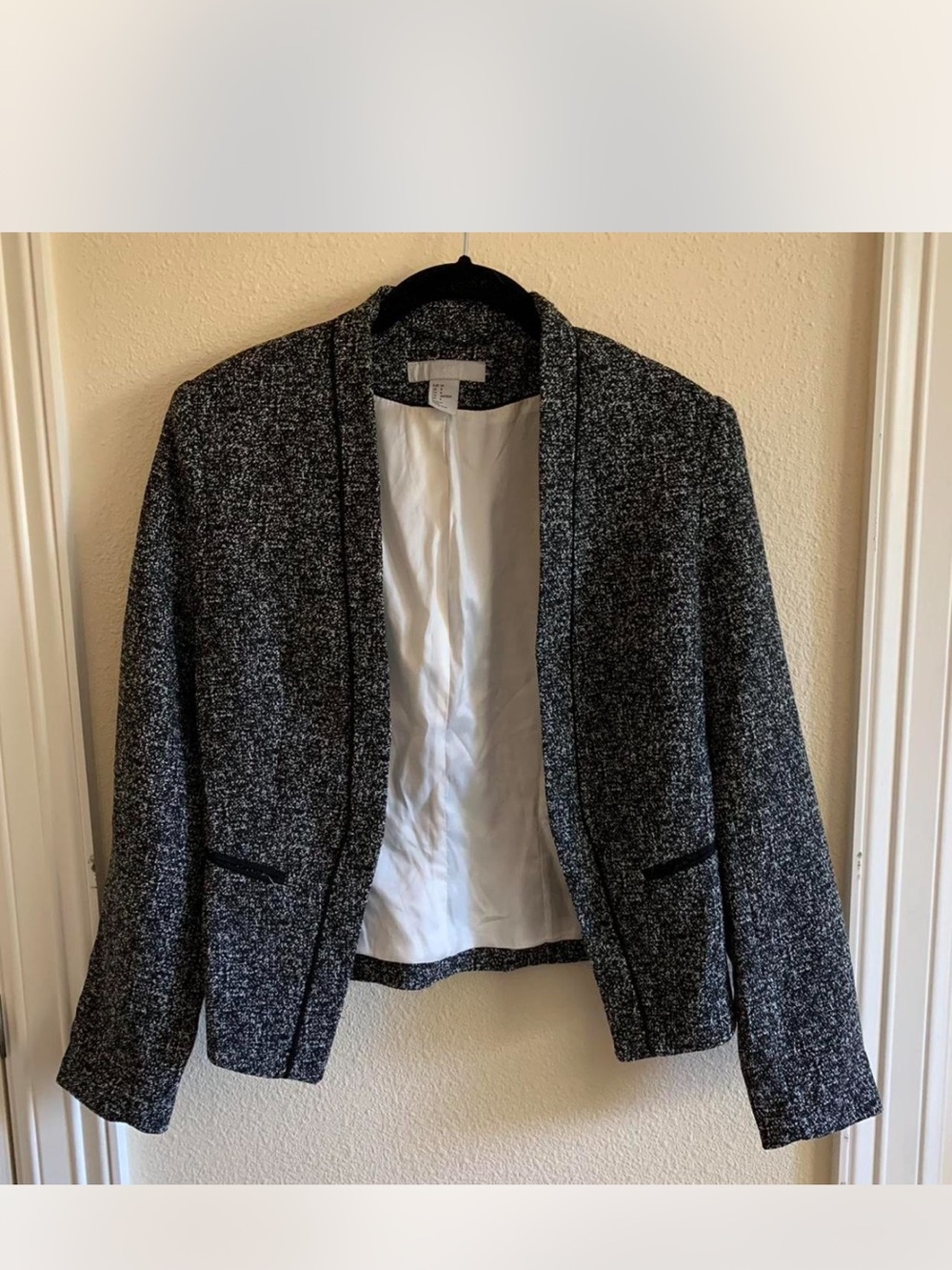 H&M Black & White Tweed Open-Front Blazer